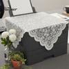 Machine Washable Tablecloth Floral Lace Tablecloth, Square White Doily, Vintage Scalloped Table Easy Clean Cloth Cover for Nightstand Coffee Tea Party