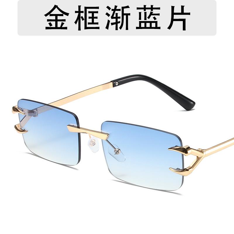 Lunettes de soleil carrées vintage de luxe pour femmes hommes sans monture métal Protection UV400 Marque de mode Design Lunettes de voyage extérieur