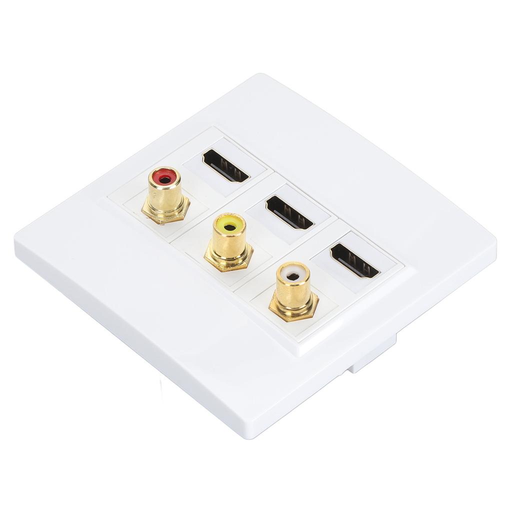 86mm Wall Plug Plate 3 Port HD Multimedia Interface 3 Port RCA Wall Plate HD 4K 1080P 60Hz