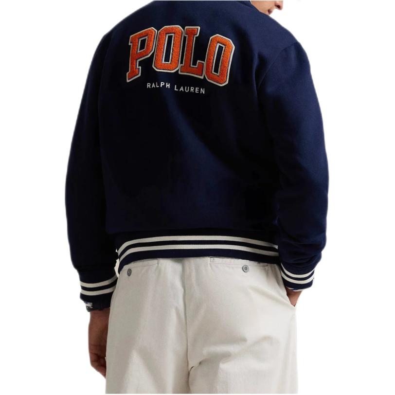 Polo Ralph Lauren The Rl Fleece Baseball Jacket Embroidered Pattern Snap Collar Long Sleeve Jacket Men jackets Navy-Blue 100040649