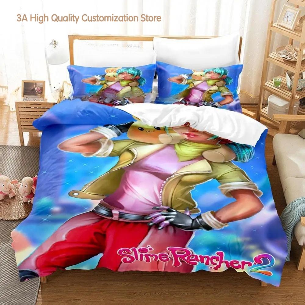 

Slime Rancher 2 Постельный набор Односпальный Полуторный Двуспальный Квинсайз Кингсайз Комплект для кровати Взрослый Мальчики Спальня Наборы пододеяльников 3D Аниме Комплект простыней EU single(135x200cm)
