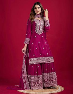 Damen Schwerer Chinnon Traditionelle Kleidung Salwar Suit Palazzo Set Indisch Bollywood Pakistanisch Salwar Kameez
