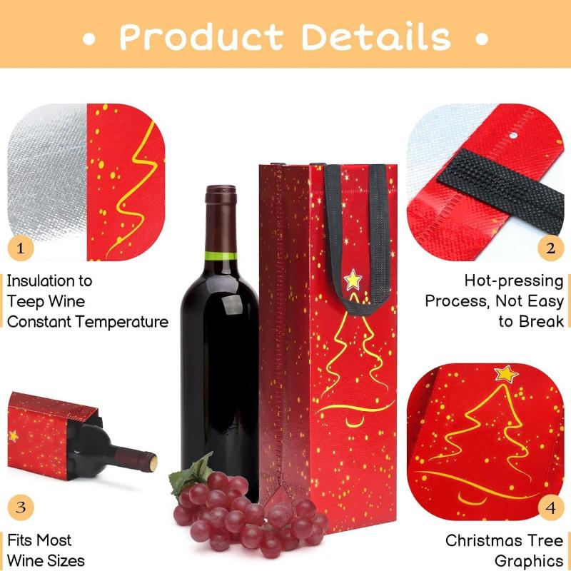 1 Pcs Red Wine Bottle Gift Champagne Pouch Merry Christmas Wine Bags Glittering Non Woven Insulated Wine Bags For Christmas Party
