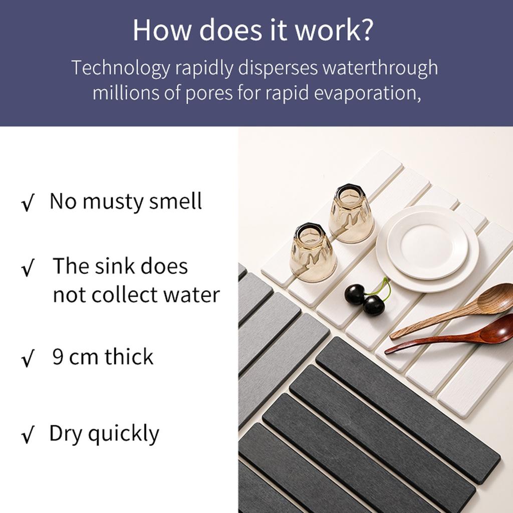 15.74 Inch Diatomaceous Earth Tableware Drying Mat Foldable Dish Mat Kitchen Bathroom Multi-function Countertop Absorbent Mat