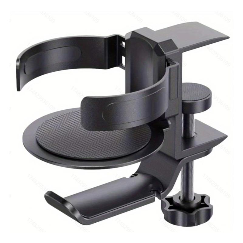 Solid Desk Headphone Mount 360Degree Swivels Headsets Hanger with Cup Holder Solid Aluminum Alloy Constructions
