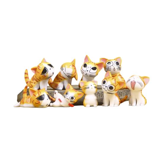9Pcs Cartoon Cat Figure PVC Kitten Statue Mini Animal Figurine Home Office Desktop Decoration