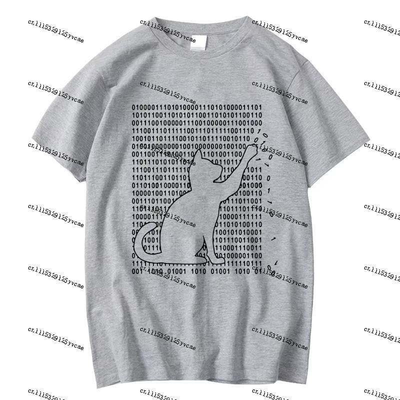 Creative Binary Cat Pattern Shortsleeve Tshirt Casual Comfortable Round Neck Top Unisex Trendy Halfsleeve