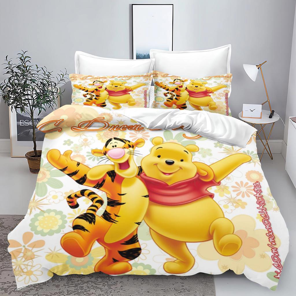 Winnie the Pooh 3-teilig 1 Bettbezug Einteiliges Bettwäsche-Set Comforte Luxus Exquisites Geburtstagsgeschenk Polyester Heimdekoration