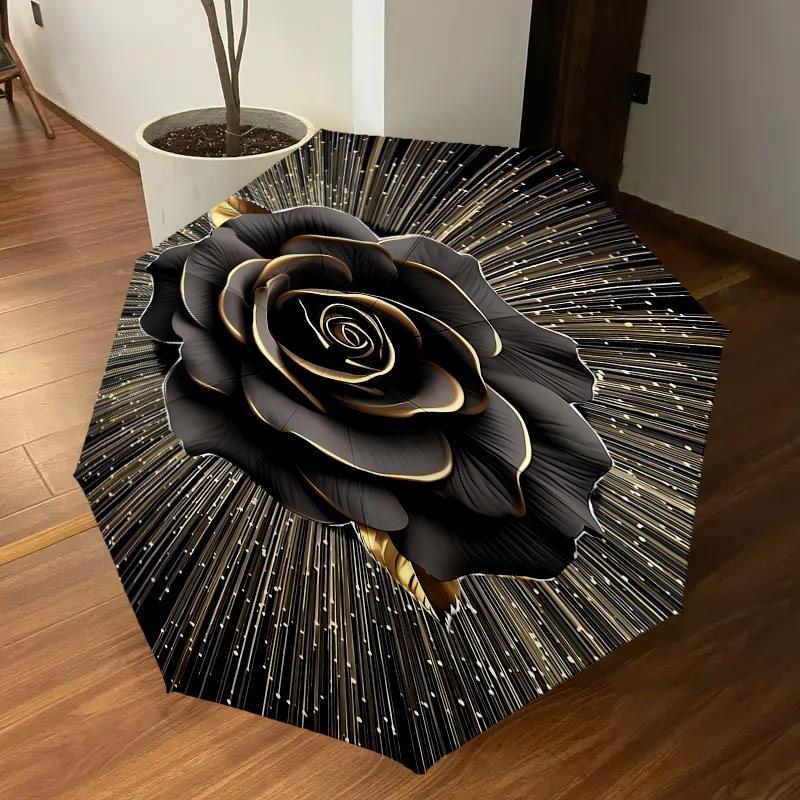 1pc Black Rose Golden Sparkles Automatic Open/Close Umbrella Compact Folding Umbrella with 8-Rib Shaft for Women/Men, Elegant Birthday1124S