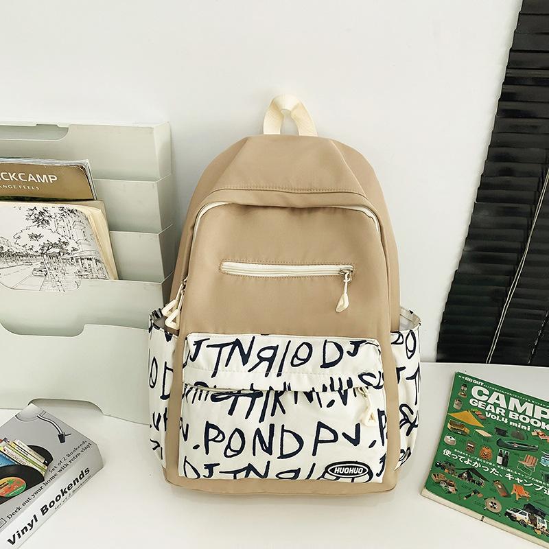 Schoolbag casual backpack women's nylon printing junior high school schoolbag simple college student color scheme fashionable campus backpack men