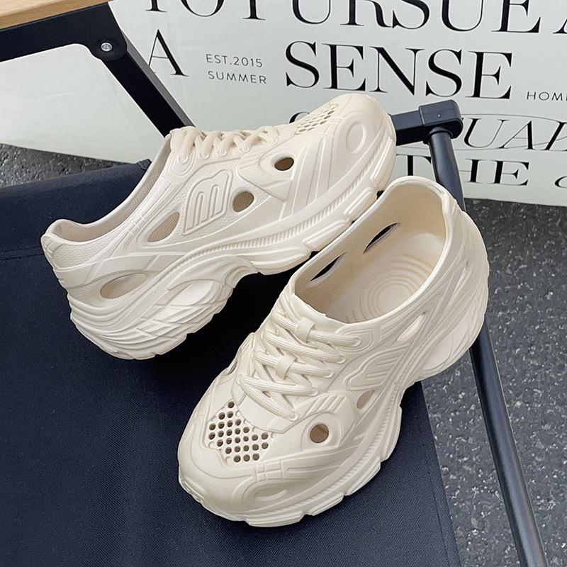 

Thick-soled hole shoes women s outer wear summer new beach non-slip slippers bag head height increase dad sandals women 40-41 хаки