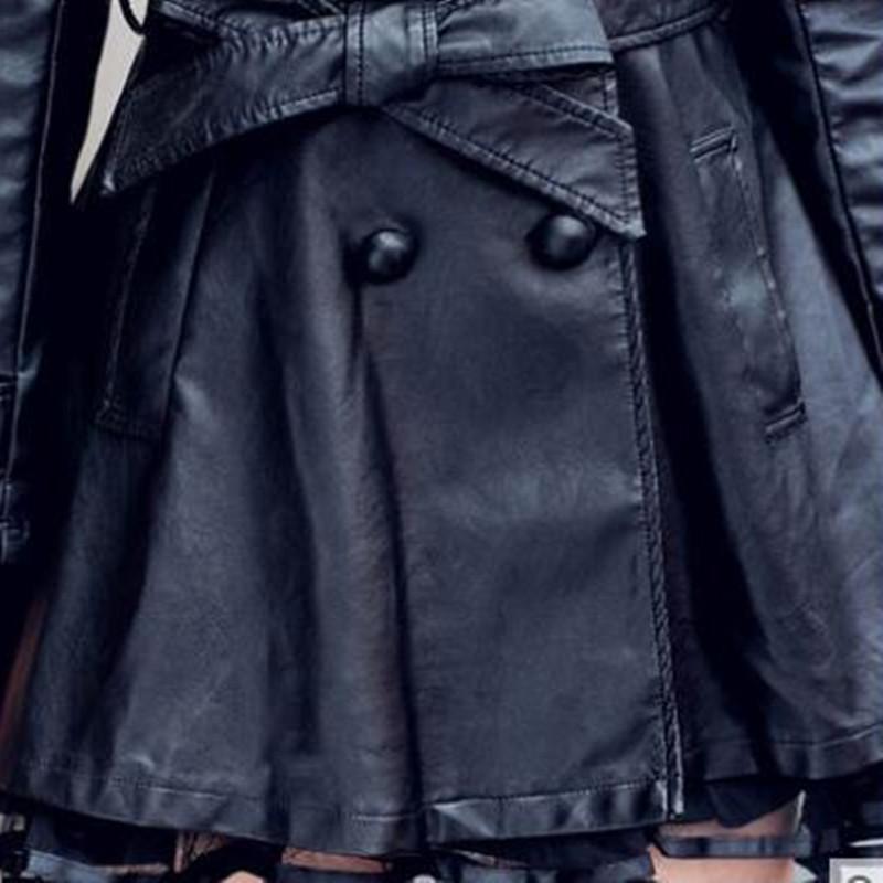 Long Leather Jacket Women Leather Coat Female Autumn Ladies Lace Leather Jackets Coats Black
