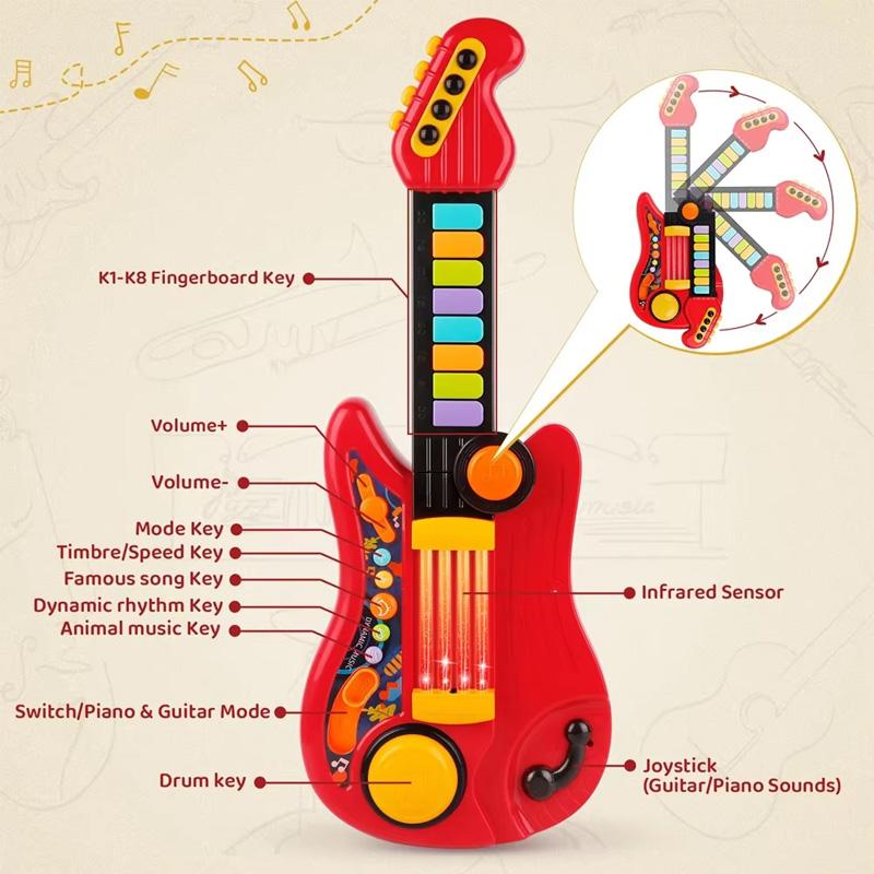 2 In 1 Electric Kids Guitar Toy Foldable Toy Guitar Piano Beginners Musical Instruments Early Education For Kids Gift/Xmas Gifts