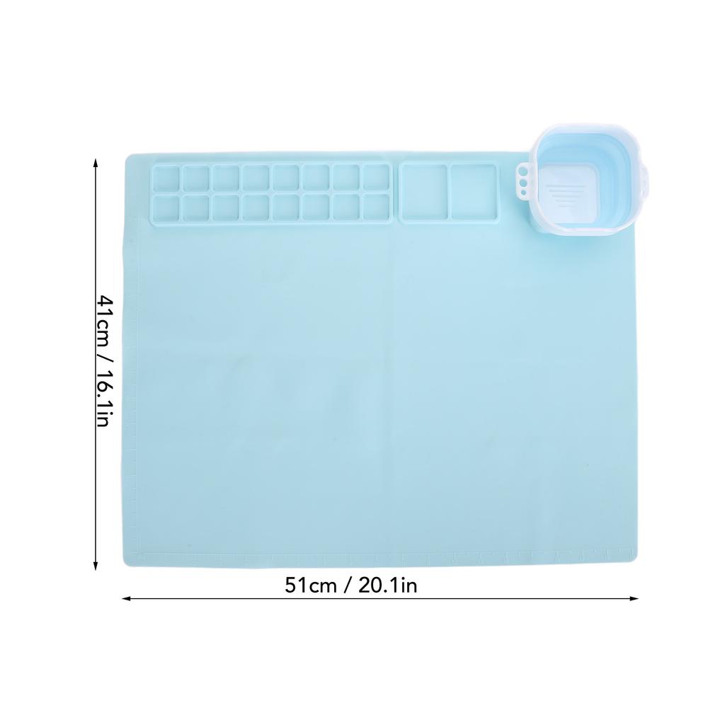 Silicone Painting Mat with Water Cup Washable Protruding Scale Line Silicone Art Mat for Children DIY Clay