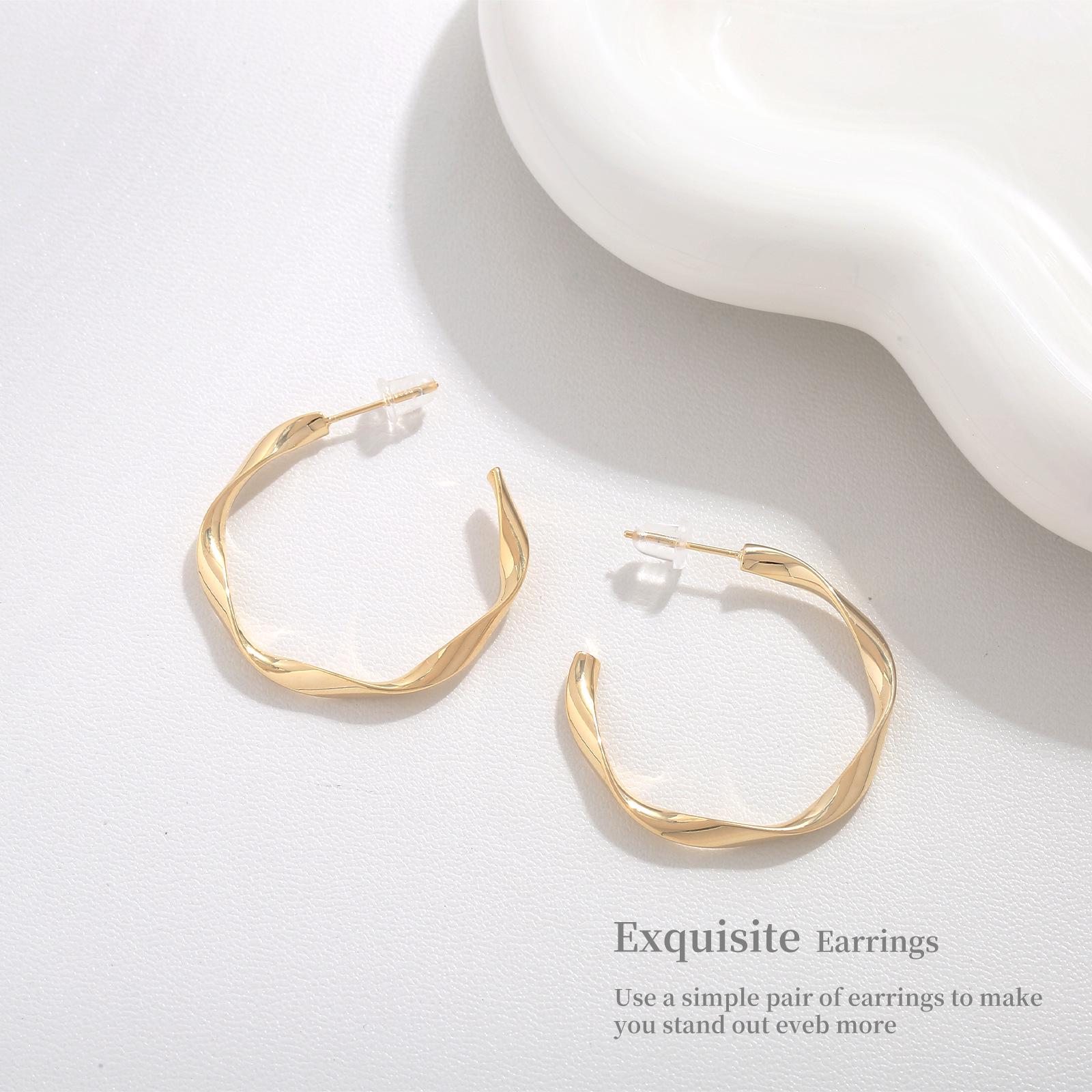 

925 Sterling Silver Irregular Metal Stud Earrings - Light Luxury Simple Hoop for Women