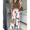 YYFS Pantaloni da donna alla moda casual, estivi e primaverili, tinta unita, con stampa, a maniche corte, con scollo a V