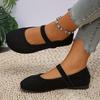 Women's Suede Mary Jane Shoes Round Toe Single Strap Flat Pumps French Style Retro Shallow Mouth Loafers