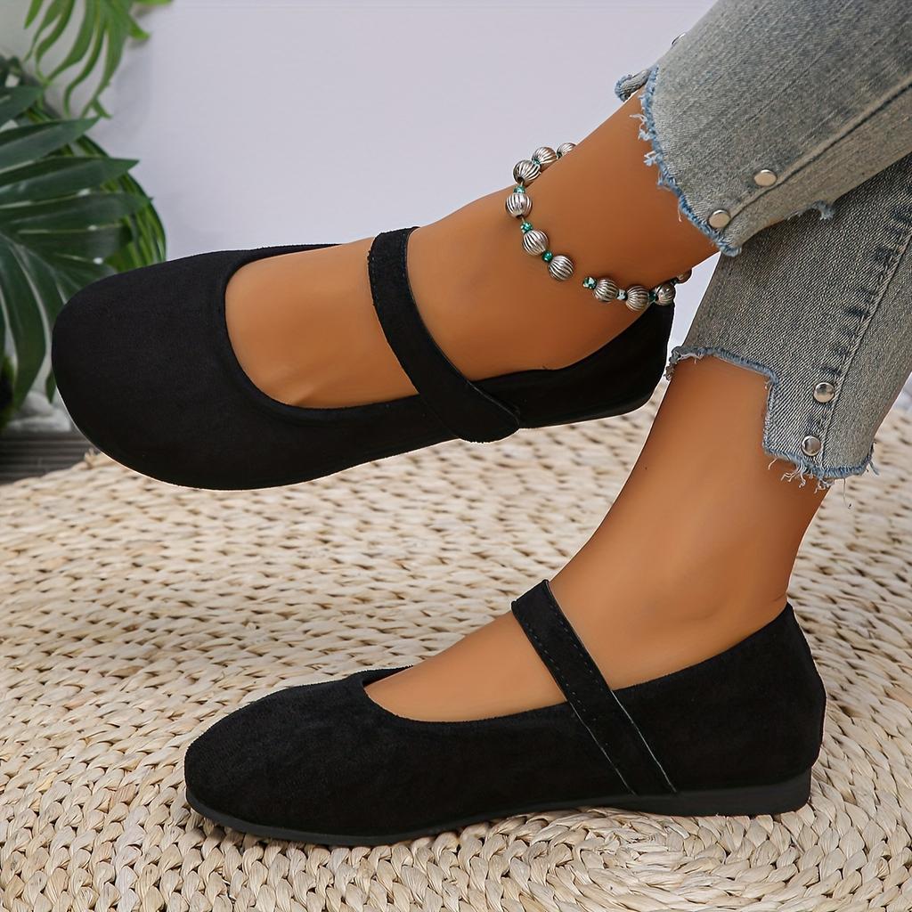 Women's Suede Mary Jane Shoes Round Toe Single Strap Flat Pumps French Style Retro Shallow Mouth Loafers