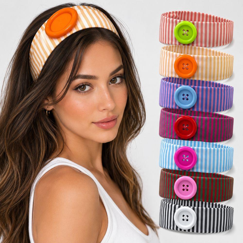 Striped Print Niche Headscarf Dopamine Summer Hairband Large Button Headband Lady Girls Headwear