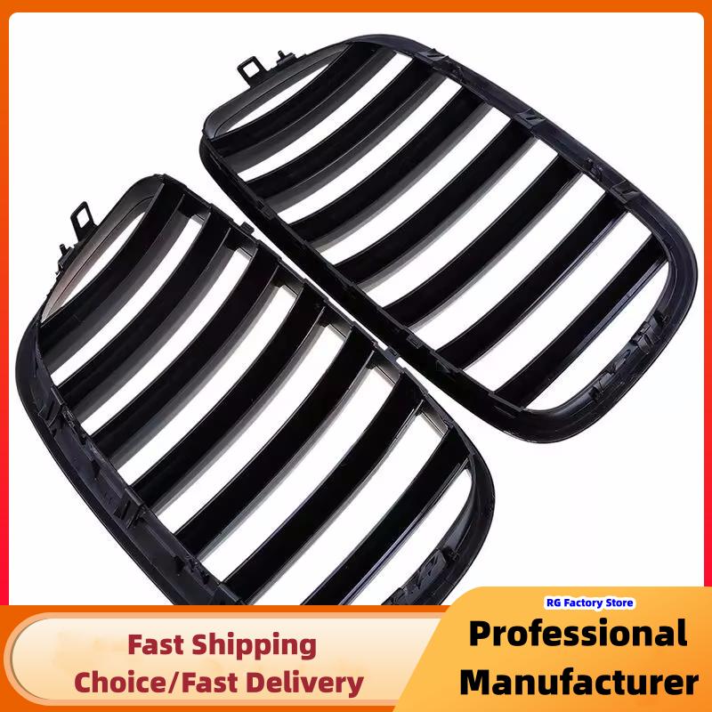 Single Slat Gloss Black Racing Grill Cover For BMW E70 E71 X5 X6 2007-2013 Front Bumper Kidney Sport Grille