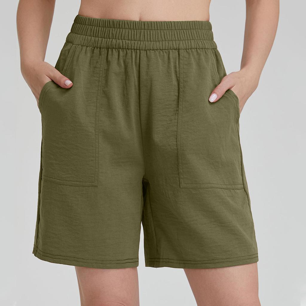 Women Casual Elastic Waist Shorts with Pockets Relaxed Fit Lightweight Drawstring Athletic Lounge Bottoms for Daily Wear
