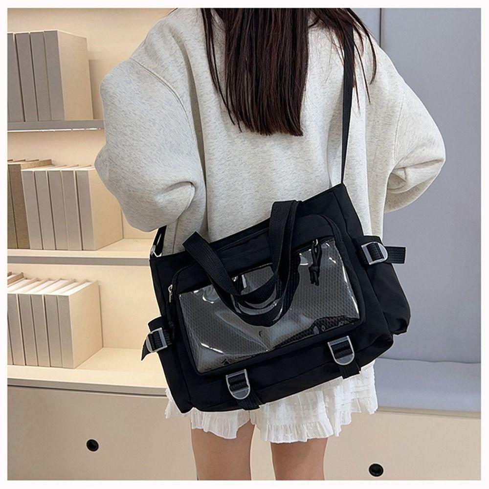 Large Capacity JK Shoulder Bag Harajuku Canvas Tote Bag Lovely Transparent Itabag Shopping