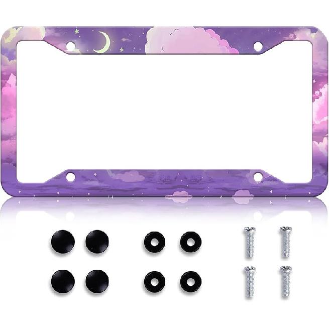 Black Leopard Print License Plate Frame - Leopard Personalise License Plate Holder, Rust-Proof Stainless Steel Waterproof Car Decorative Tag Frames