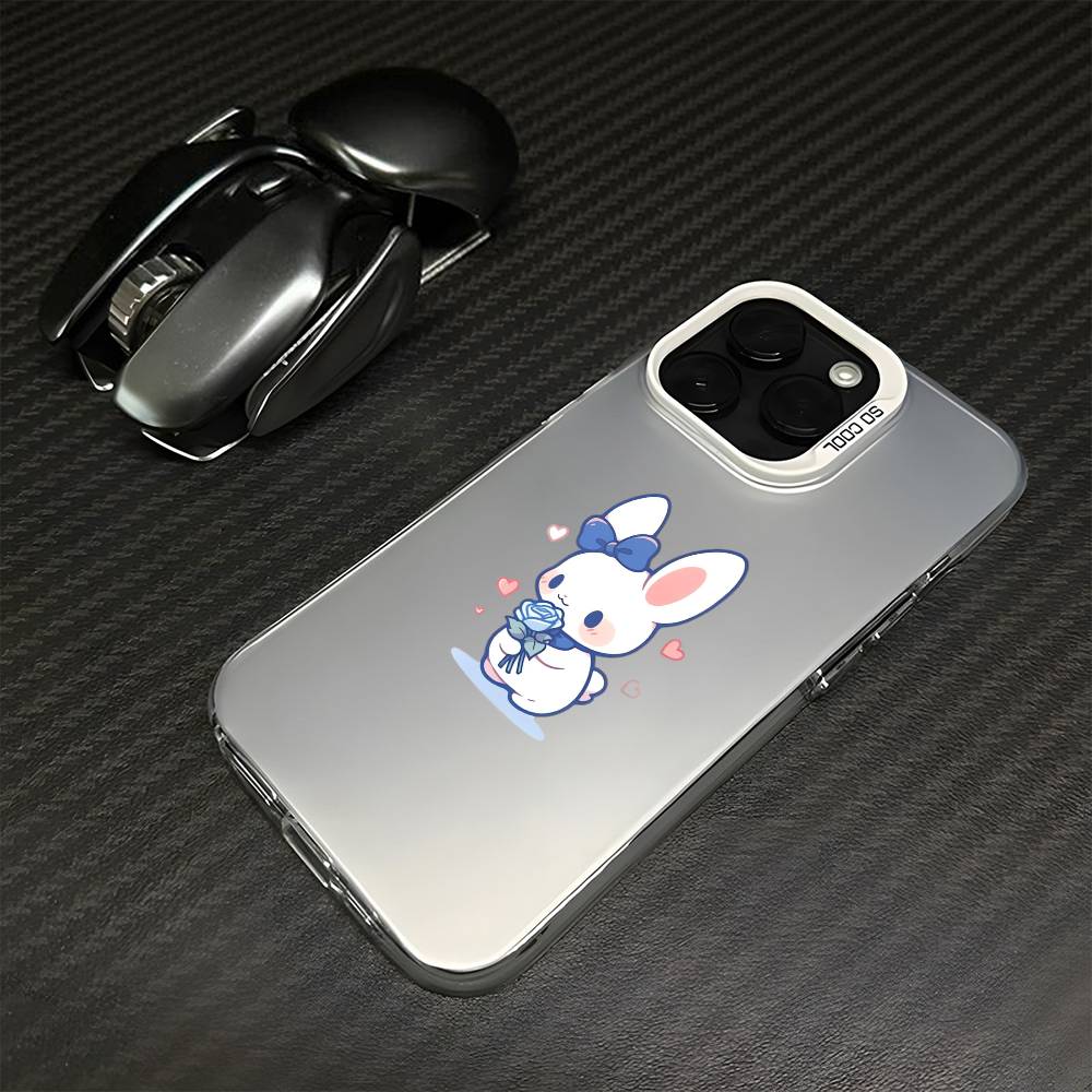 Cute Bunny Baby Rabbits For iPhone17,16,15,14,13,12,11 Plus,Pro Colorful Silver White Phone Case iPhone12PROMAX