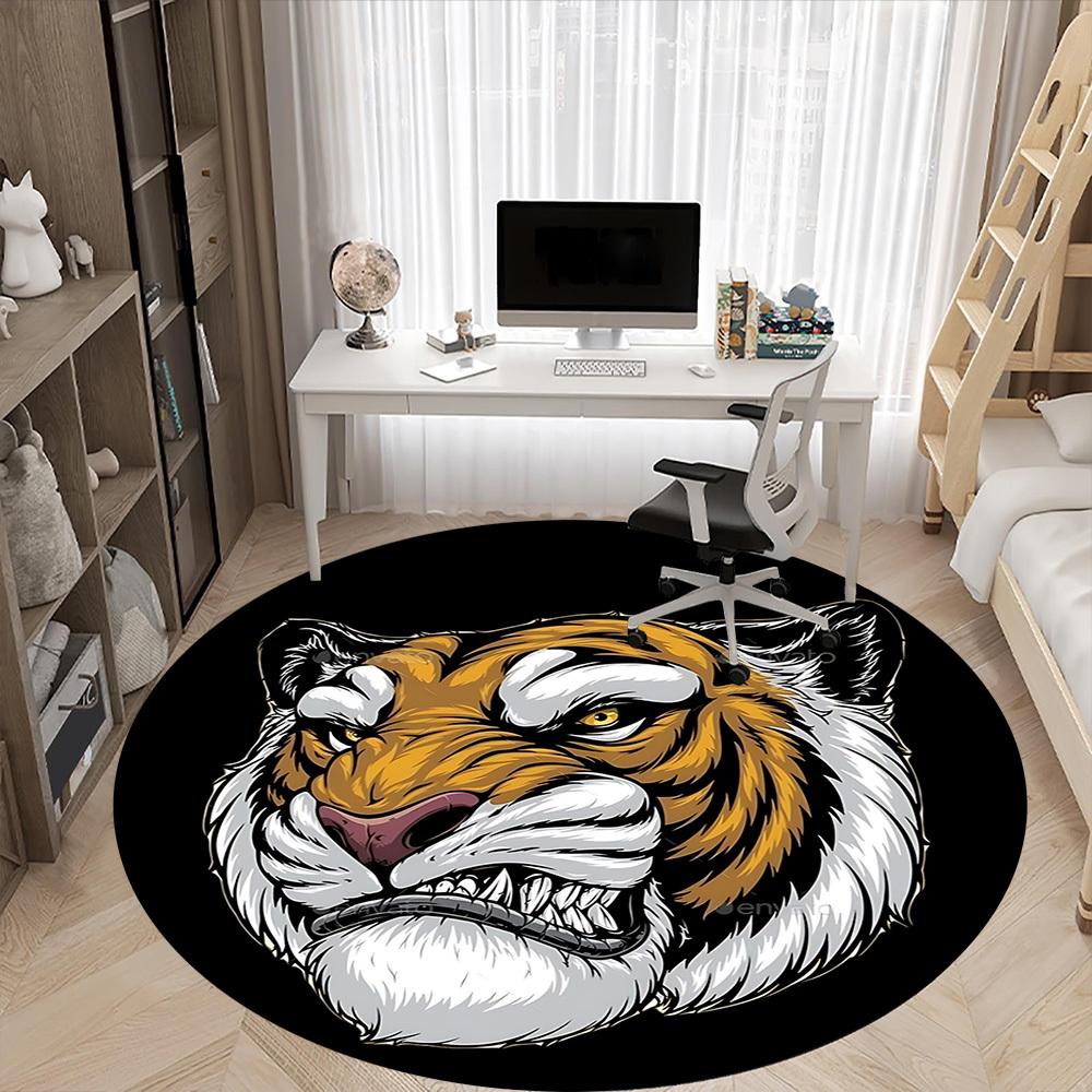 1pc Tiger Head Chair Carpet for Office, Round Non Slip Durable Large Size Office Carpet, Suitable for Office