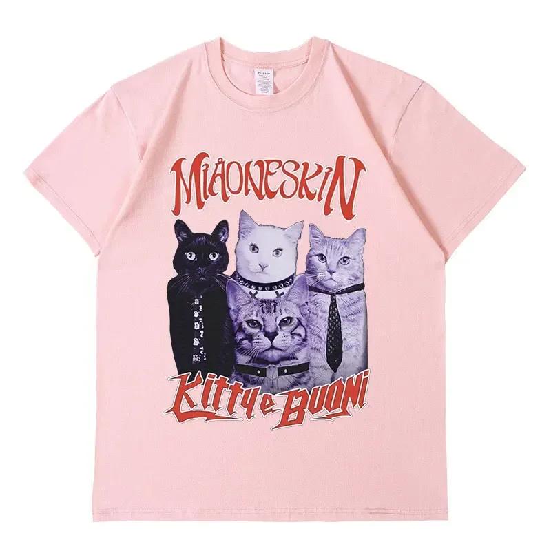 Rock band maneskin cat graphic t shirt men women vintage hip hop oversized cotton T-shirt Harajuku aesthetic T shirts streetwear