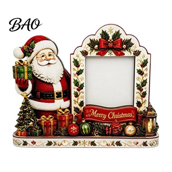 Portafoto Tradizionale Festivo Cornice in Legno 2D di Natale, Pupazzo di Neve Dipinto Babbo Natale Foto Natale Inverno Ornamento per la Casa Decorazione da Tavolo Ornamento Ricordo,
