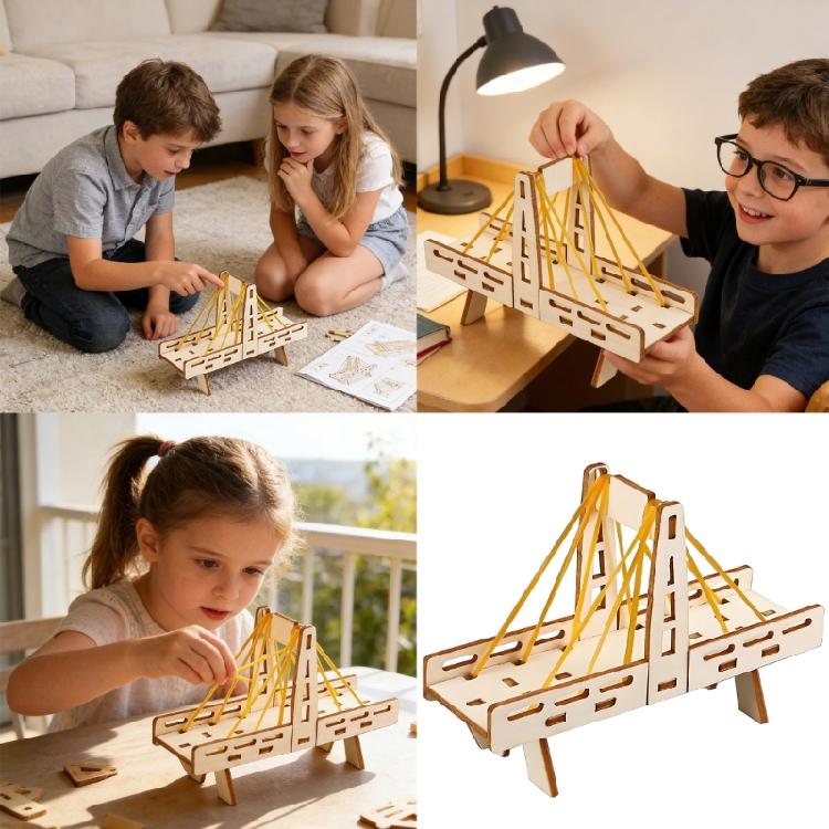 Interactive Physics Teaching Aid Wooden Suspension Bridge Model Craft Set For Science Experiment Classroom Demonstration