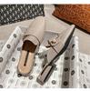 Leather Cool Slippers Women's Bag Head Half Slippers Wind Heelless Lazy Shoes Thick Heel Summer Wear Muller Shoes Women