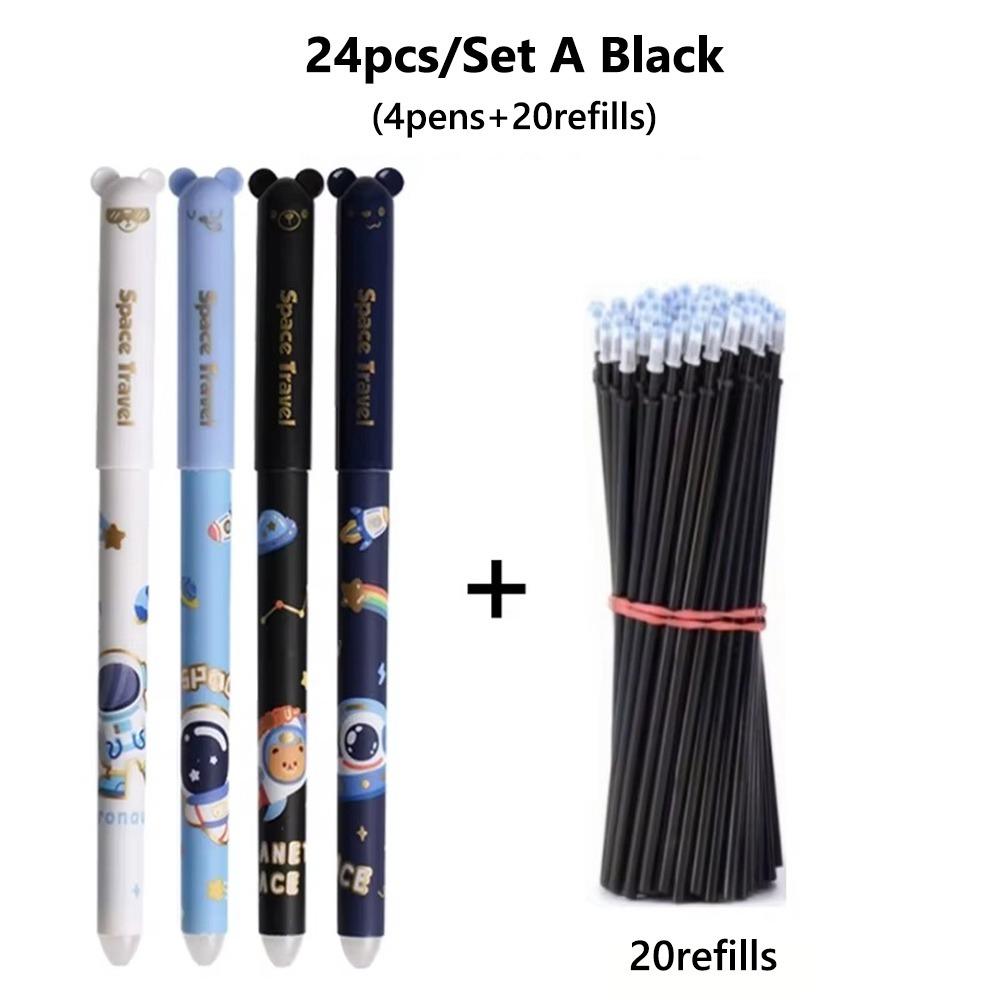 24PCS/Set 0.5mm Erasable Pen Black/Blue Ink Sign Pen Cartoon Ballpoint Pen  Students