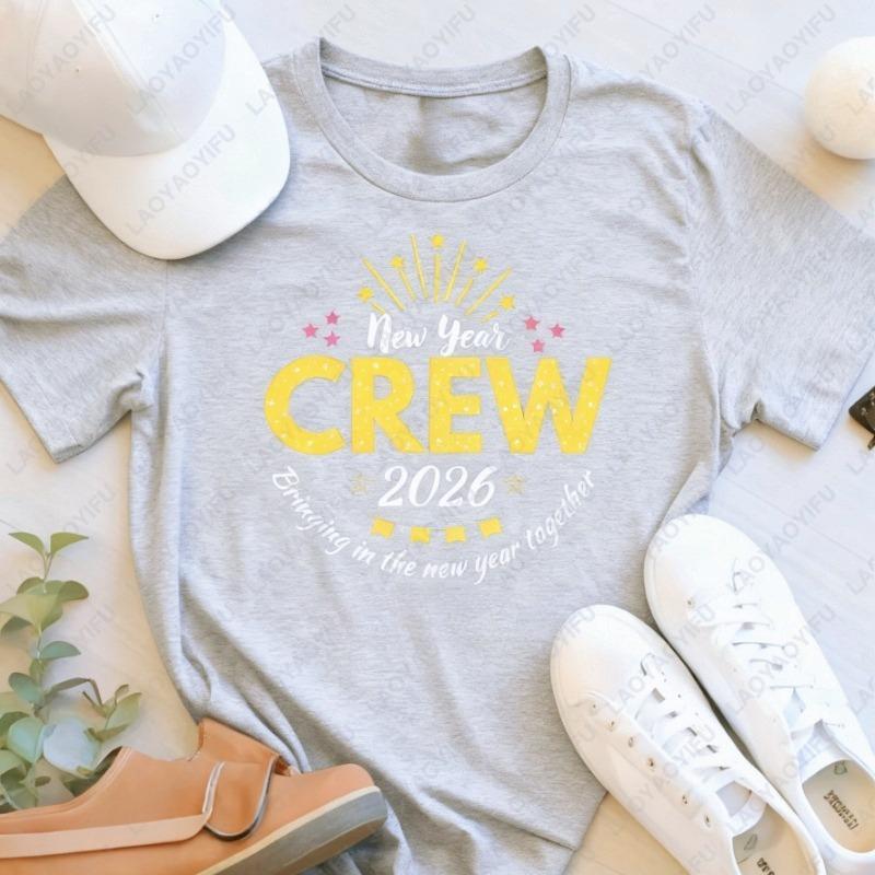 Fashion New Year Hello 2026 Family Unisex Adult Cotton Shirts Matching Group Party Outfit TShirt Festival Graphic Oneck Tops