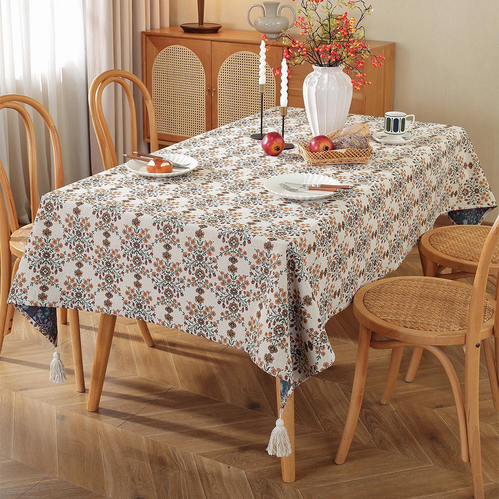 Retro Romantic Jacquard Tablecloth: Rectangular, Pastoral Oil Painting Design for Dining and Coffee Tables. In Stock.