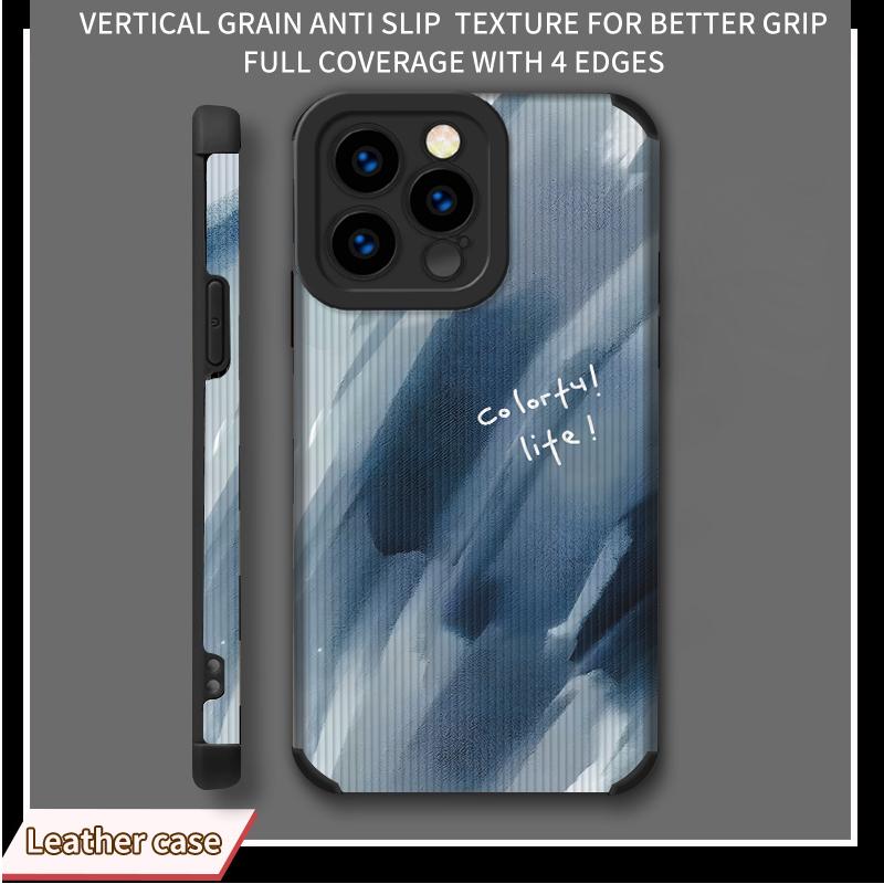 

Чехол из кожи с вертикальным зернистым рисунком, 3D-печатным узором, противоударный, мягкий силиконовый чехол с полной защитой объектива камеры для iPhone iPhone 16 чёрный