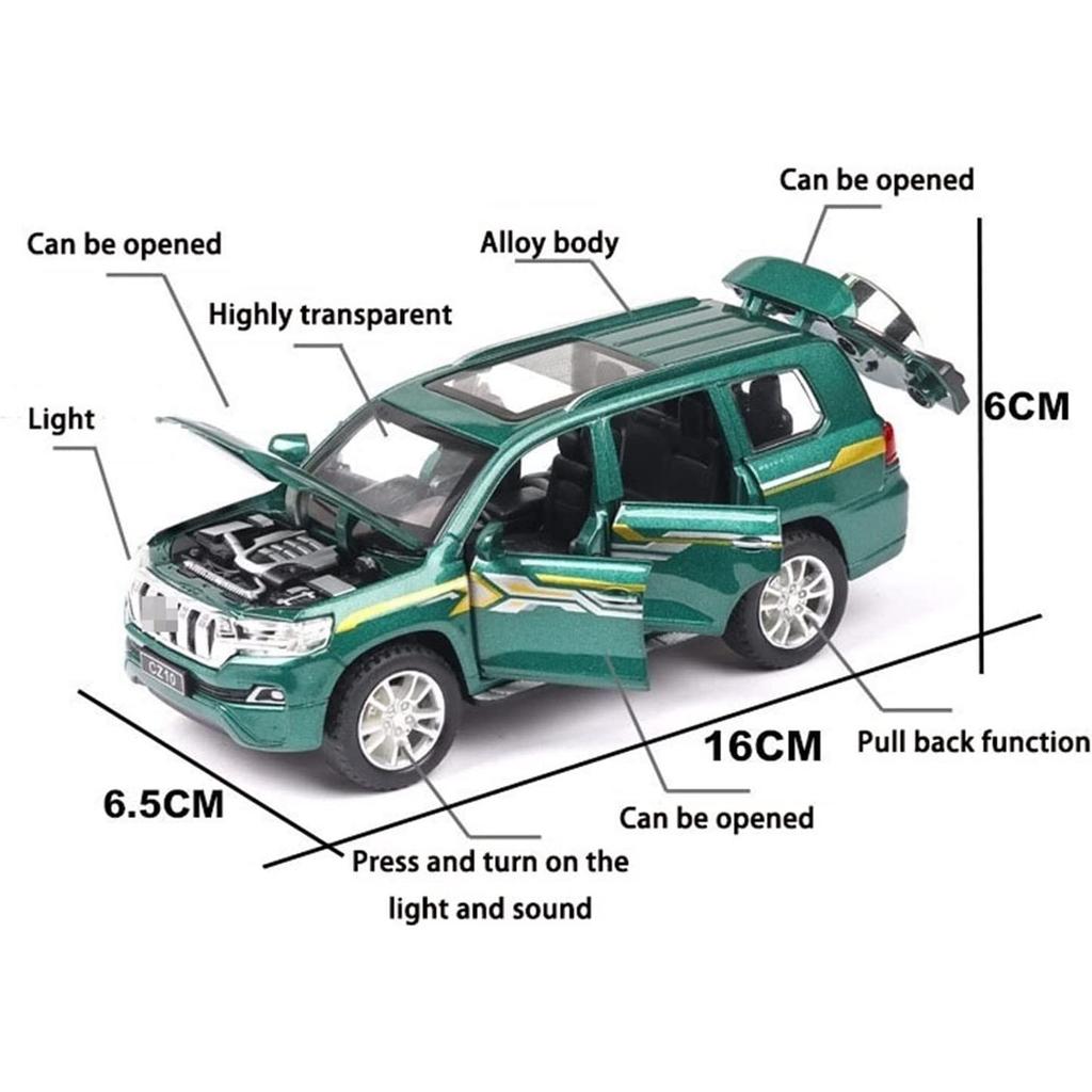 1/32 Scale Prado SUV Diecast Car Model Toy, Pull Back Toy Vehicle with Sound and Light for Kids Toddler Boys Girls Gift Collection