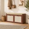 Rattan Shoe Bench With Padded Cushion And 2 Cabinets For Hidden Storage Brown