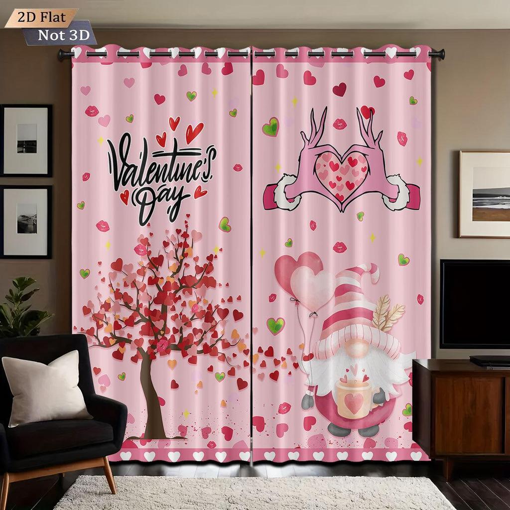 Valentine's Heart Digital Print Blackout Curtains, Customizable Polyester with High-Precision Sun Protection.
