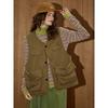 Coolhut Khaki Washed Workwear Casual Three-Dimensional Patch Pocket Vest 2025 Autumn and Winter New Women's Vest