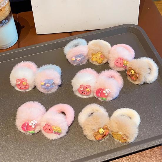 2Pcs Girl Hair Tie Cartoon Rabbit Star Decor Soft Plush Hair Rope