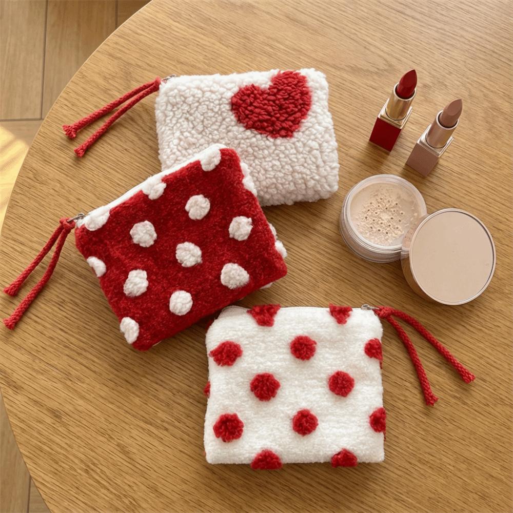 Dustproof Cosmetic Storage Bag Heart-shaped ID Card Holder Wide Opening Plush Coin Purse  Travel