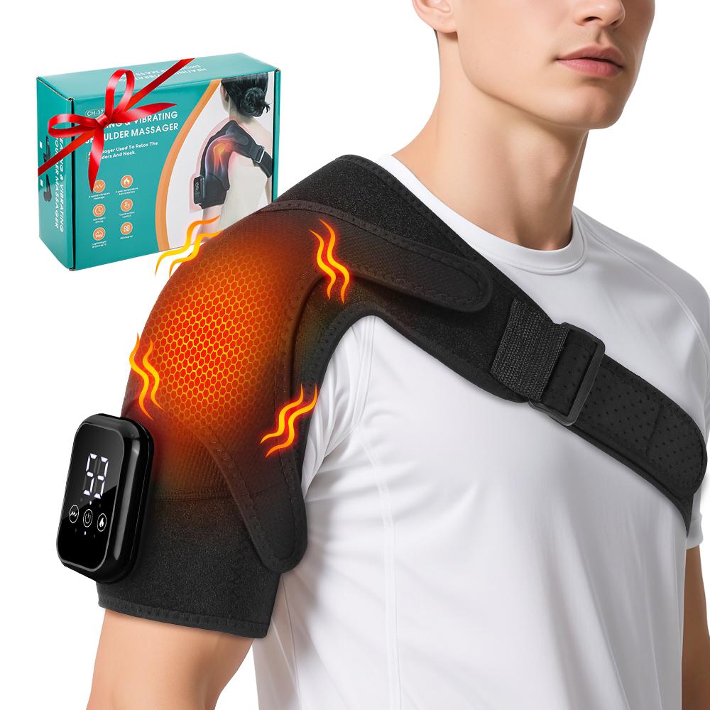 Cordless Electric Shoulder Wrap Massager  3 Levels Adjustable Heating Vibration Shoulder Support Brace Wrap Pad Massage