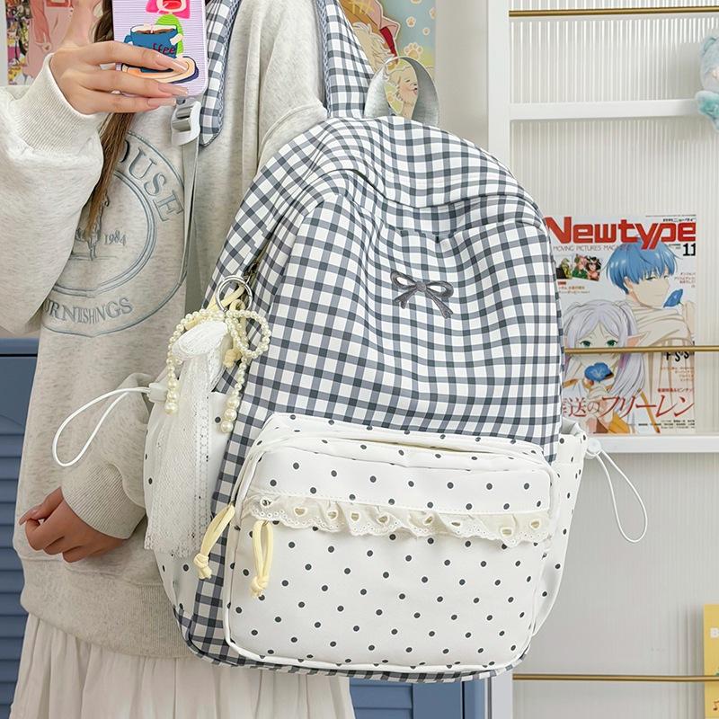 Schoolbag Cute Schoolbag Female Junior High School Mori Backpack Niche High Value Small Fresh Ins Plaid Light Multi-compartment Backpack