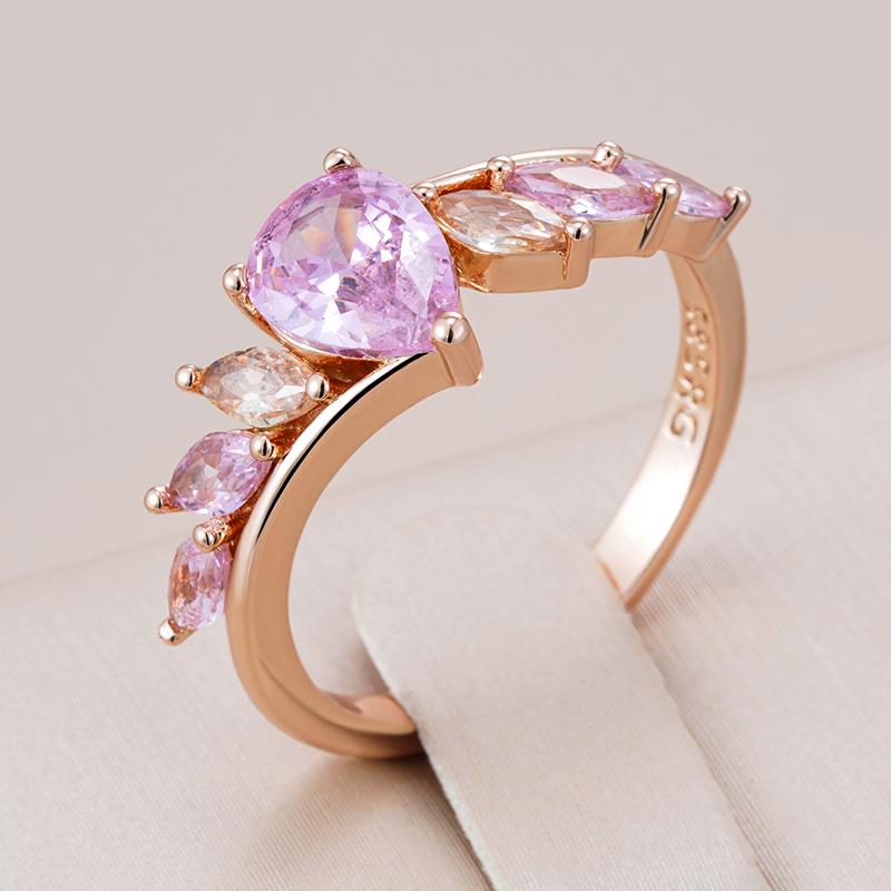 Luxury  Rose Gold Color Ring For Women Shiny Pink Natural Zircon Accessories Daily Fine Jewelry Best Gift