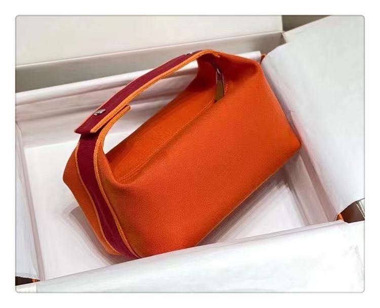 2025 Contrast Color Canvas Lunch Bag & Toiletry Cosmetic Handbag - Women's One-Shoulder Large Capacity