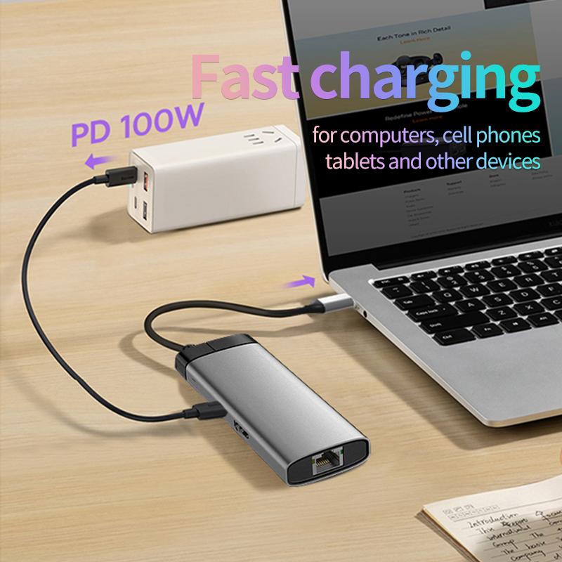 6 In 1 Usb 3.0 Hub Fast Charge HD-MI USB3.0*3 Usb C Hubs RJ45 1000M SD TF Usb C Hub Ethernet