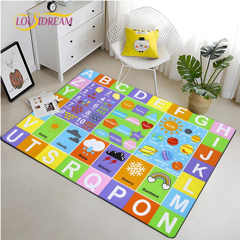 IMIKEYA Dětská hrací podložka Kolekce Hrací čas Abeceda ABC Roční období Měsíce Ovoce a Tvary Vzdělávací koberec do herny ložnice