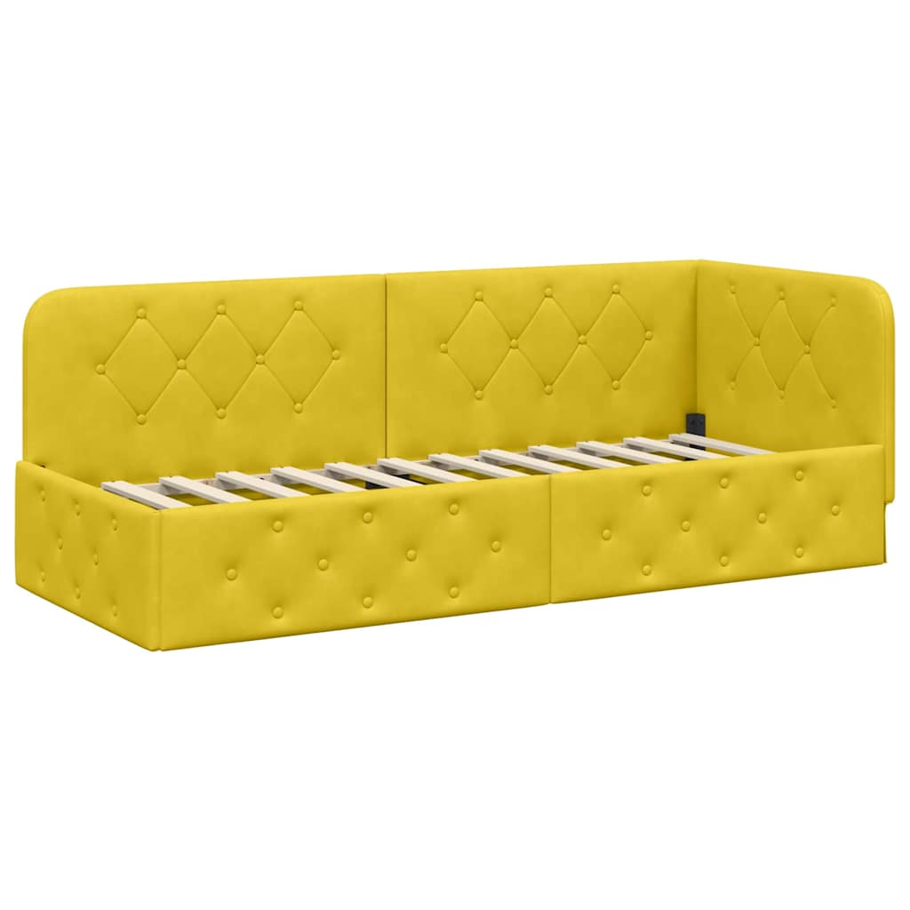 Corner Bed Frame Yellow 80 X 200 Cm Velvet